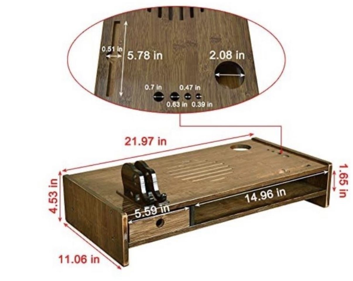 Sundale Bamboo Monitor Stand Riser, Computer Laptop Shelf Desktop Organizer with Drawers & Cellphone Shelf for Home and Office Use, Walnut