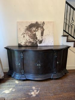 Statement Dark Wood Buffet Sideboard | Curved Front, 4 Doors & Shelves