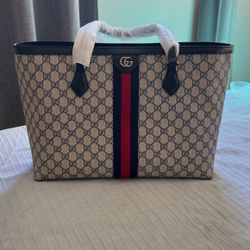 Gucci Bag  Medium Ophidia Tote Bag Blue Gg Canvas