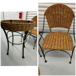 Rot Iron/wicker Glass table & 4 Chairs