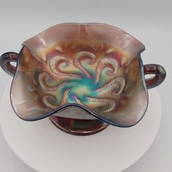 Beautiful Amethyst Carnival Glass Bon Bon Dish With Question Mark Design By Dugan ca. 1900
