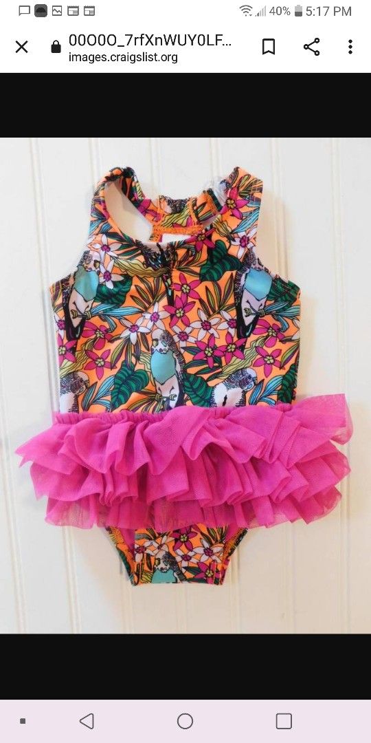 Cat & Jack Baby Girls Size 9M Parrot And Flower Bathing Suit -