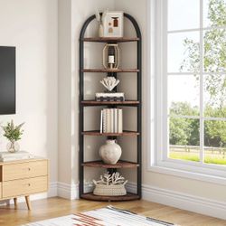 Modern 6-Tier Corner Bookshelf – Tall Display Shelf
