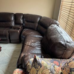 Leather Couch Set With Wooden Table Included