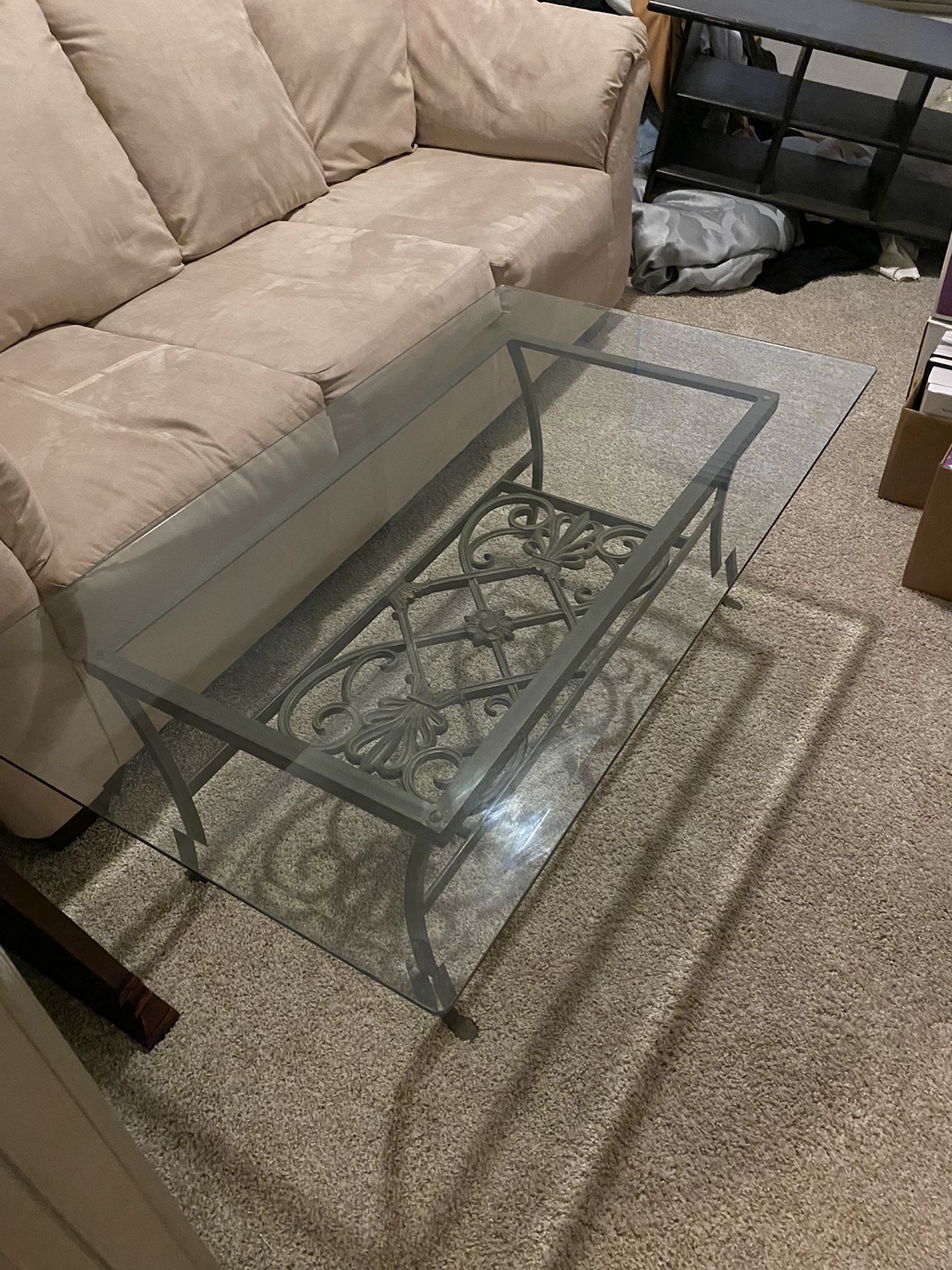 Coffee Table Piece Wrought Iron Glass Set