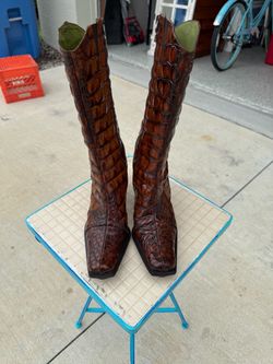 Tall Brown Alligator Embossed Leather Boots