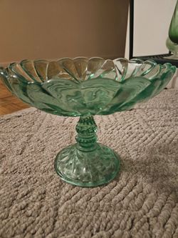 Green Glass Pedestal Compote Dish