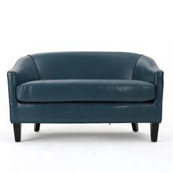 Teal Leather Loveseat