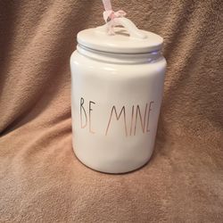 NWOT Rae Dunn Magenta BE MINE Large Canister Valentine's Day white LL 9.5” tall
