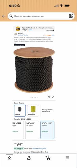 ATERET Black Twisted Polypropylene Rope 5/16" x 1200'