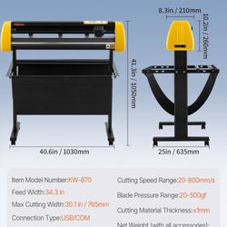Vinyl Cutter Machine, 34 in / 870 mm Max Paper Feed Cutting Plotter, Automatic Camera Contour Cutting LCD Screen Printer with Stand Adjustable F