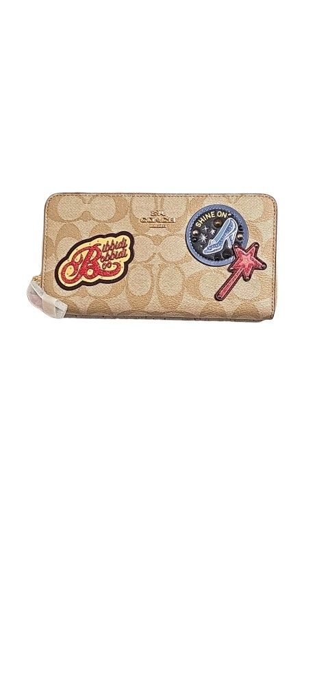 Disney X Coach Accordion Zip Wallet In Signature Canvas With Patches NEW.