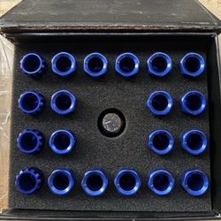 16Pcs 7075 Aluminum Open End M12 x 1.5 Lug Nuts w/4Pcs Lock Nuts & Key, Blue, Fit Conical Seat
