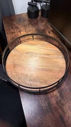 Large wooden and metal tray