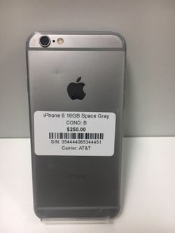 A SPACE GRAY IPHONE 6 WITH16GB!! COME AND GET IT!!! WE WILL GIVE YOU A GOOD PRICE FOR IT !!!