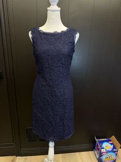 Adrianna Papell Navy Lace Dress Elegant Cocktail Wedding Guest Dress