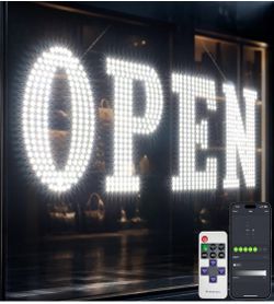 Open Sign for Business, 40"x14" Jumbo Open Sign with Timer and Remote Control, Dynamic Light Modes Led Signs for Storefront Window Bar Salon Cafes Ret