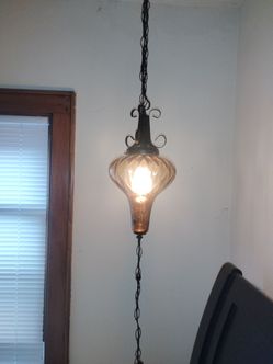 Vintage Amber Glass hanging light on chain