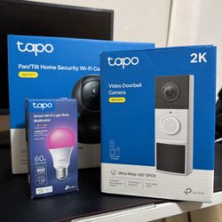 🎥 Tapo 2K Smart Home Bundle – Doorbell Cam, Indoor Cam, Smart Bulb & Chime (Open Box, Like New)
