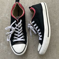 CONVERSE ALL STAR Men’s Low Top Black White & Red Canvas Sneakers Shoes Size 9