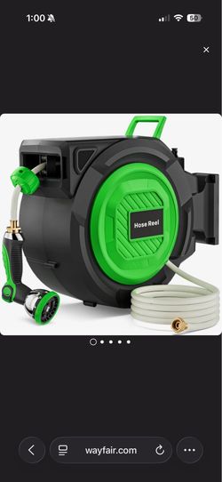 New in box Retractable Garden Hose Reel 1/2 Inch x 100 ft with 10 Spray Modes Nozzle Heavy Duty Wall Mounted Water Hose for Outdoor Gardening, Patio C