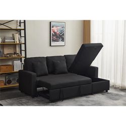 ♠️♠️ Black L Shape Sectional Couch 🛋️ Brand New In Box 📦 Storage Underneath Pull Out Bed 