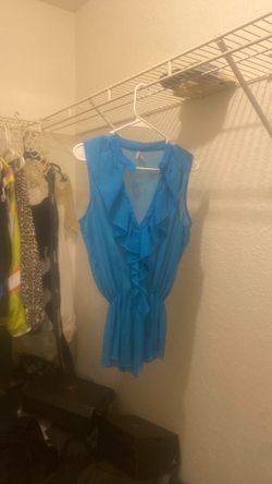 Blue Ruffle Front Sleeveless Blouse