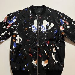 3.1 Phillip Lim Black and White Bomber Jacket with Artistic Splatter