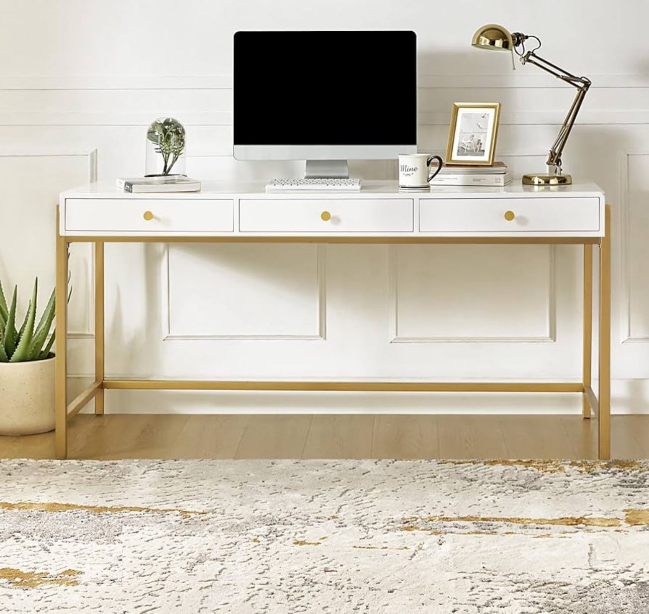  White & Gold Modern Desk - OBO