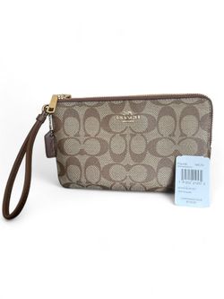 Brown Coach Signature Canvas Wristlet