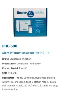 Hunter WiFi Smart Controller Pro-HC Fixed w/Hydrawise Outdoor 6 Station