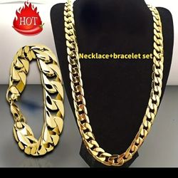 18k Gold Plated Necklace Plus Bracelet Set
