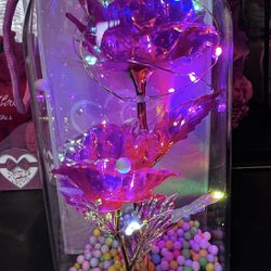 Para Mamá , Rosas  Con Luces En Vase De Vidrio 