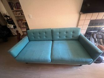 Teal Mid-Century Modern Tufted Sofa