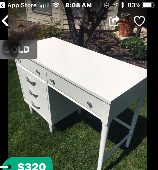 Desk white modern clean lines brushed nickel hardware