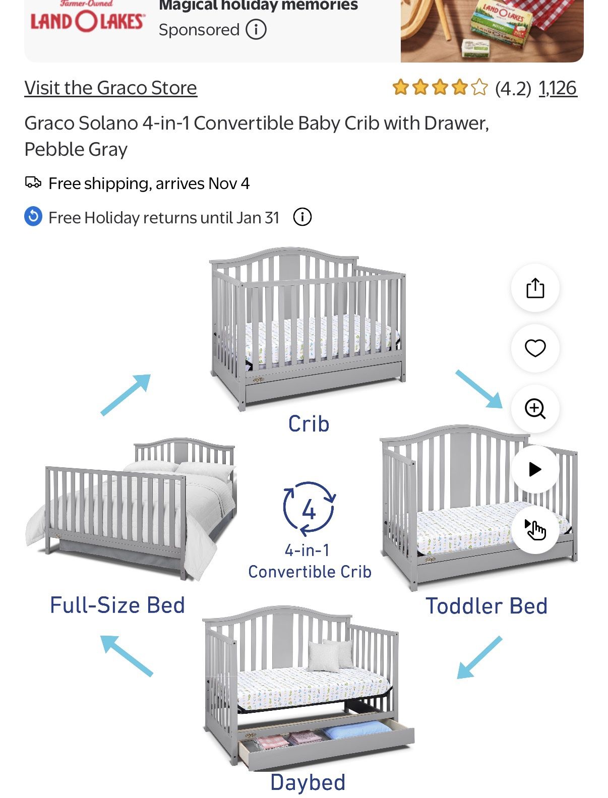 Graco 4-1 Convertible Baby Crib