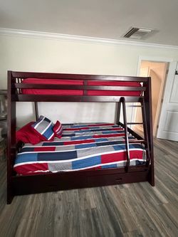 Dark Wood Twin over Full Bed with Storage Drawers