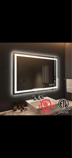 48 in. W x 36 in. H Large Rectangular Frameless LED Light Anti-Fog Wall Bathroom Vanity Mirror Super Bright
