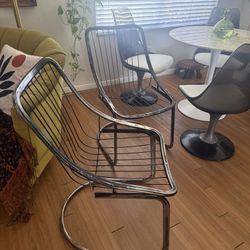 Vintage Mid Century Chrome Metal / Black Coated Patio Chairs MSM  Retro Vintage 