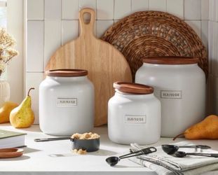 Like New with tags 64oz and 80oz Dry Goods Canisters with Bamboo Lids Stoneware - Hearth & Handâ„¢ with Magnolia.