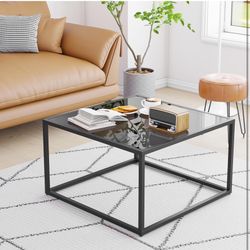 Black Glass Coffee Table Modern Center Table,Minimalist Coffee Table Sofa Side Tea Table for Living Room,