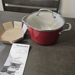 Brand New KitchenAid Hard Anodized Induction Nonstick Stock Pot/Stockpot with Lid, 8 Quart, Empire Red