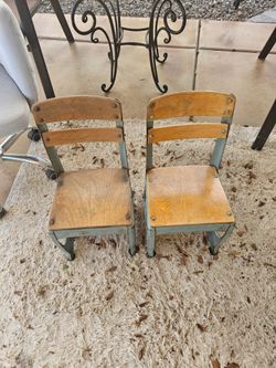 Vintage Children's Wood and Metal Chairs – Set of 2