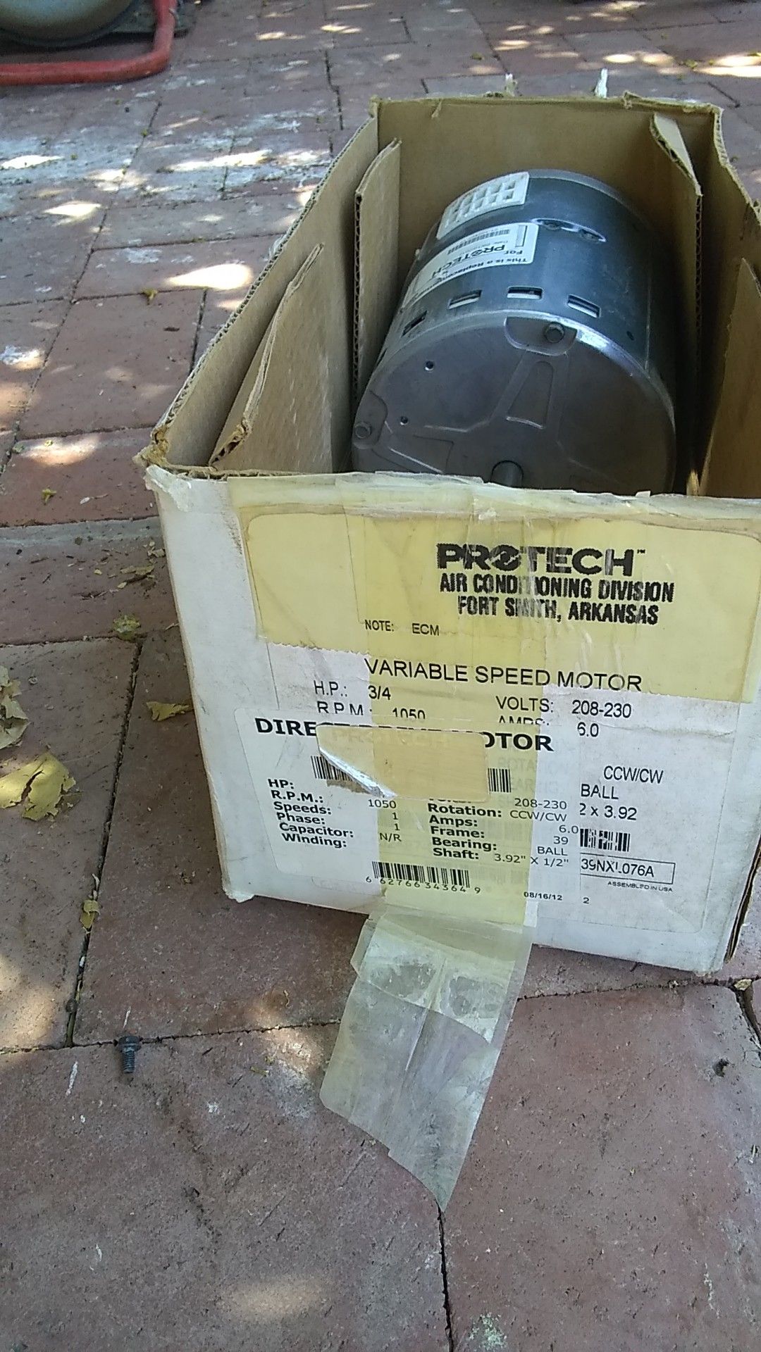 A/C variable speed motor 3/4 HP
