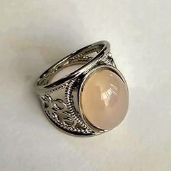 925SILVER  ROSE QUARTZ NEW SIZE 6 FASHIONISTA  SILVER LATTICE RING  