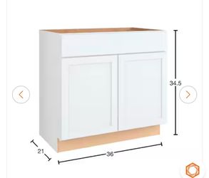Shop Hampton Bay Courtland 36 in. W x 21 in. D x 34.5 in. H Assembled Shaker Sink Base Bath Cabinet in Polar White