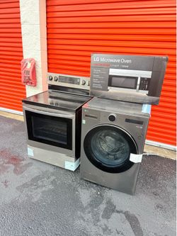 LG Electric Range, WashCombo Washer, and Microwave Set
