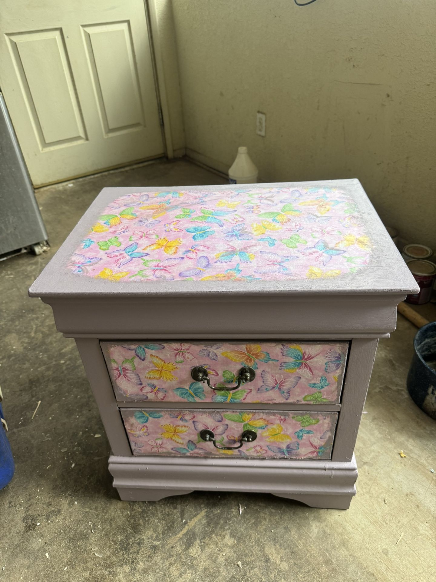 Vintage Butterfly Decoupage Side table Perfect for butterfly lovers or little girls room