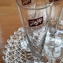 Set of 5 Vintage Schlitz Pilsner style Beer Glasses.