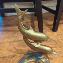 Vintage Brass Dolphin Statue 